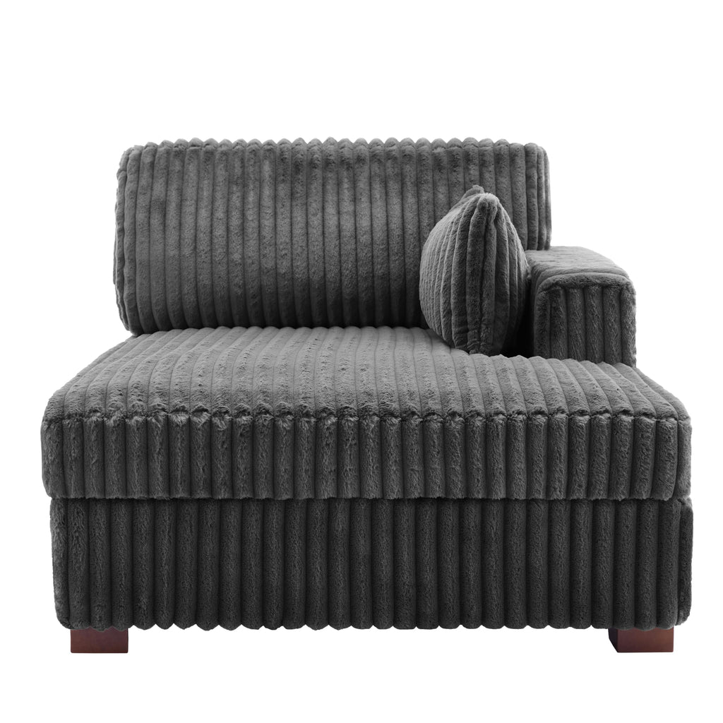 Oversized Corduroy Chaise Lounge Chair with Right Armrest & Cushion, Comfy Upholstered Sleeper Sofa Indoor Recliner Seat Solid Wood Couch w/Washable Cover for Bedroom, Living Room - Orange