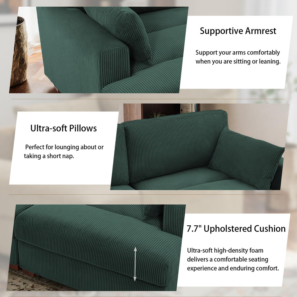 Oversized Corduroy Chaise Lounge Chair with Right Armrest & Cushion, Comfy Upholstered Sleeper Sofa Indoor Recliner Seat Solid Wood Couch w/Washable Cover for Bedroom, Living Room - Orange