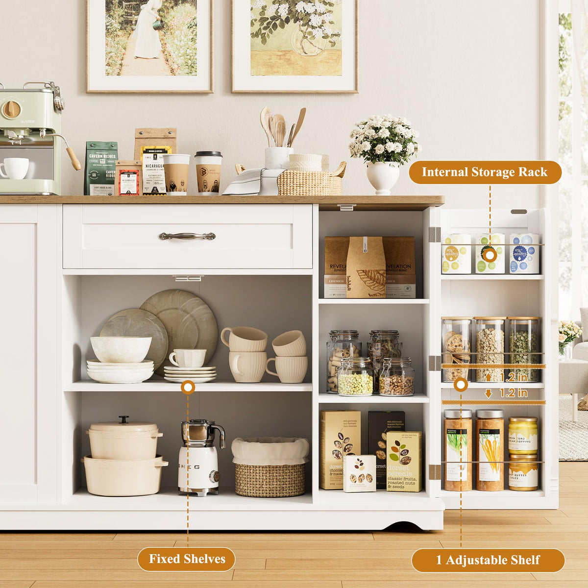 HOSTACK Kitchen Island Cart with Storage, Rolling Island Table, Ash Gray