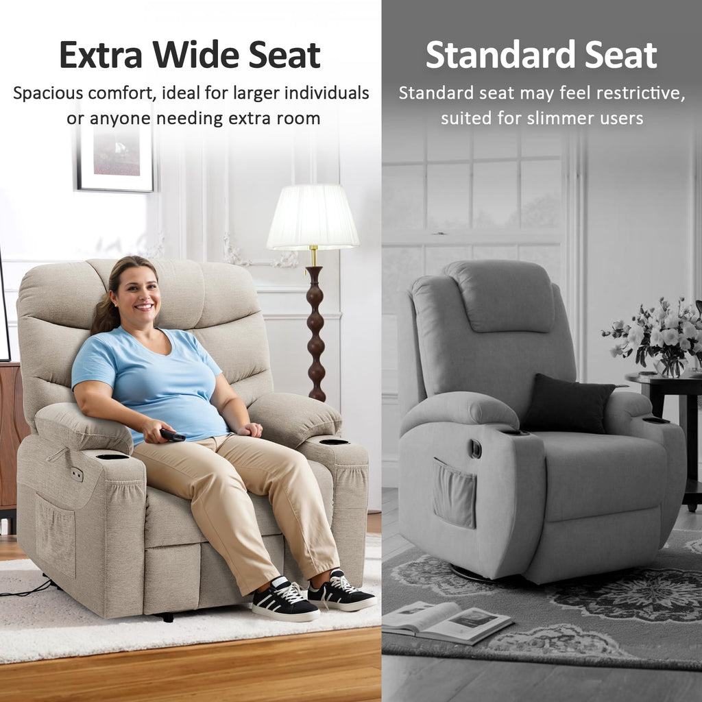 MCombo Power Lift Recliner for Elderly, Fabric 7287 (Light Grey, Medium)