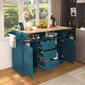 55.7'' Kitchen Island with 2 Drop Leaf for 4-6 Seating, Rolling Kitchen Cart with Power Outlet, 3 Drawers, Spice & Towel Rack, Folding Dining Table for Home Dining Room (Teal)