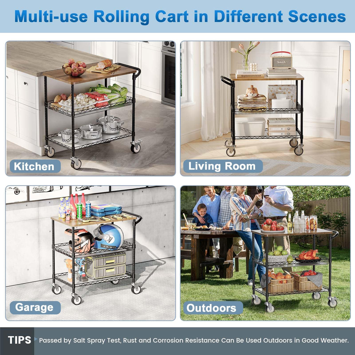 Leteuke 3 Tier Rolling Carts with Wheels, Heavy Duty Rolling Utility Cart