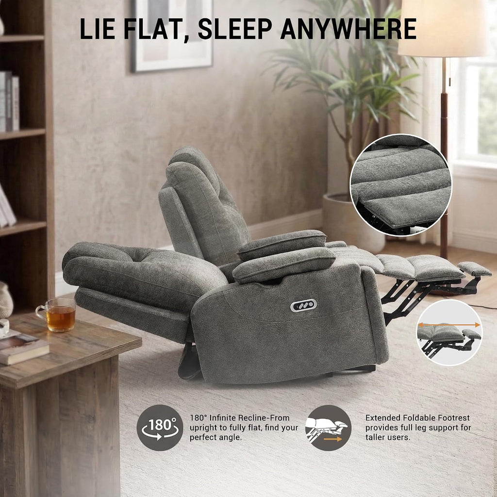 Oversized Dual Motor Recliner Power Lift Chair for Elderly Big Tall, Zero-Gravity Power Recliner Sofa, 350lbs Heavy Duty Seat with 4D Armrests, Phone Slot, Full Lay-Flat Positioning, Gray