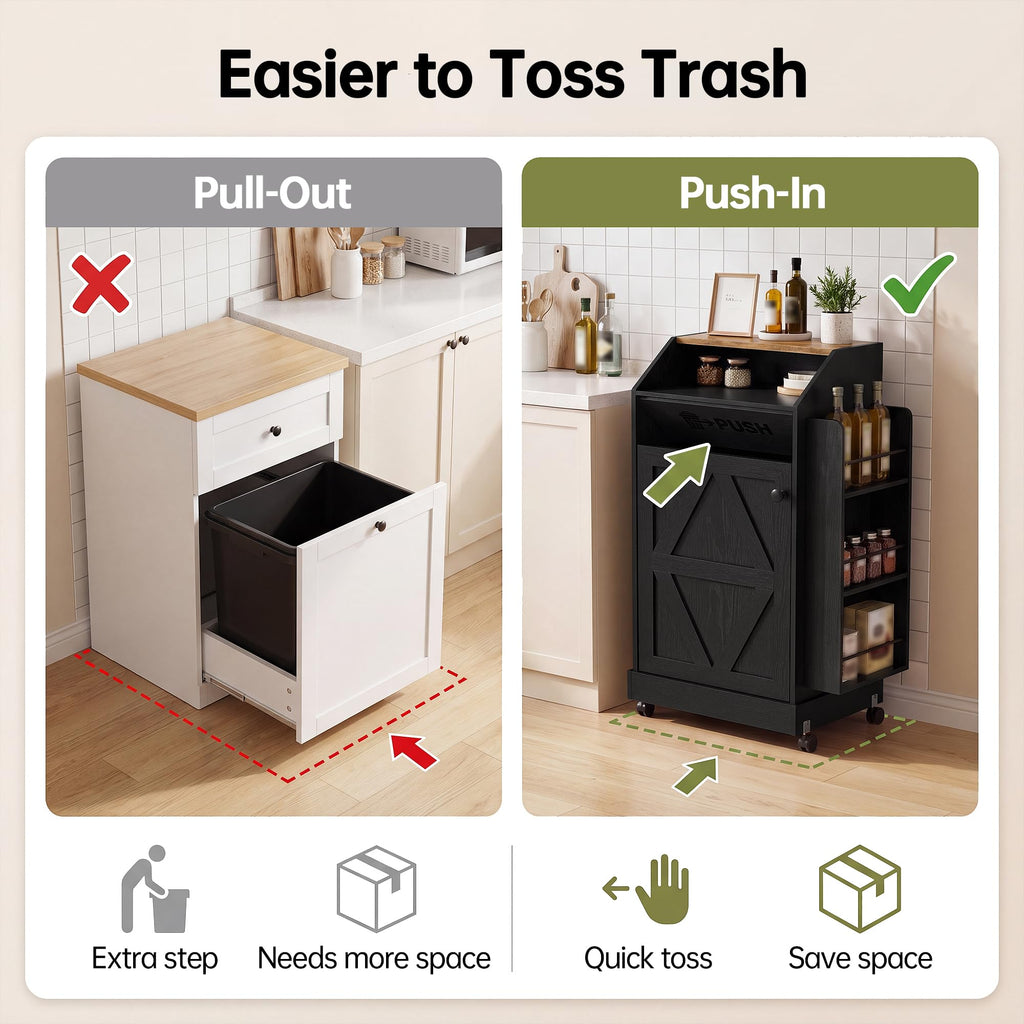 YESHOMY Kitchen Island on Wheels with Trash Cabinet, White & Brown
