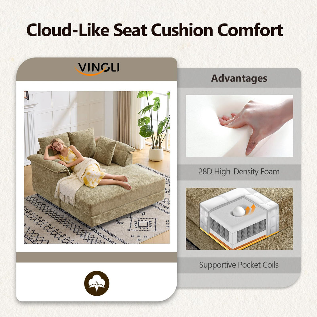 VINGLI 56" Wide Oversized Chaise Lounge Chair with Plush Padded Armrests