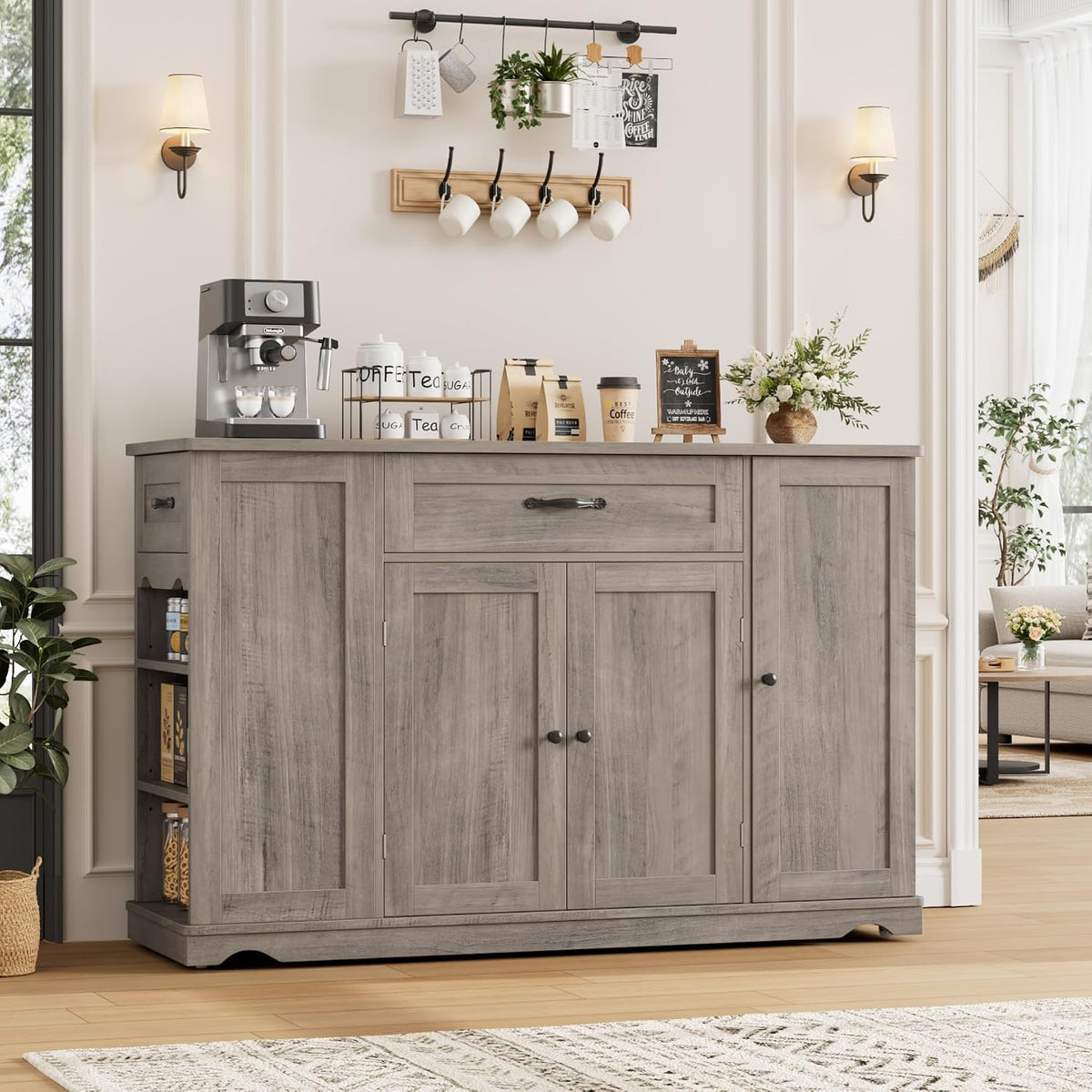 HOSTACK Kitchen Island Cart with Storage, Rolling Island Table, Ash Gray