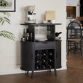 31.5" Black Bar Cabinet with Wine Rack & Sliding Door