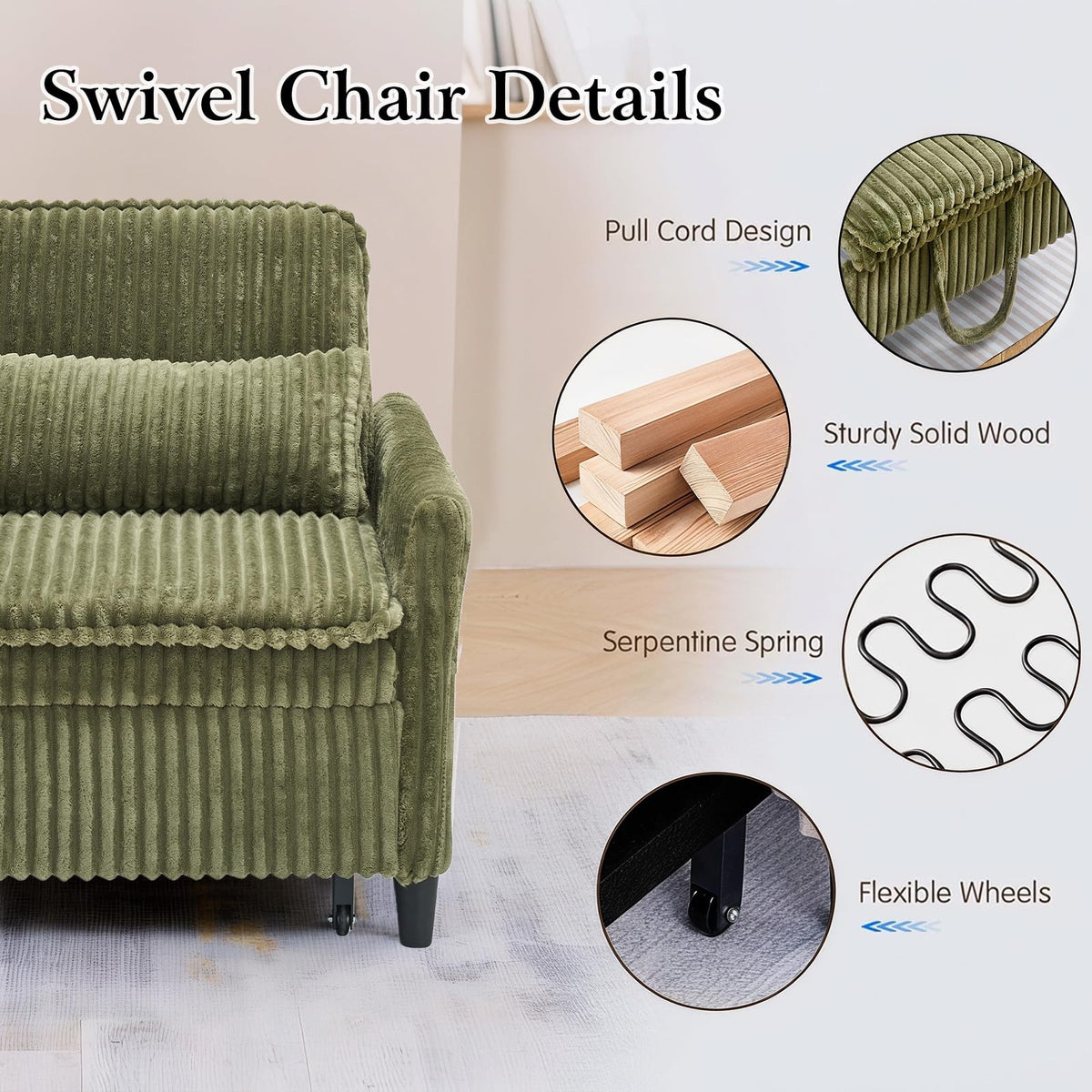 32" Convertible Sofa Chair Bed, 3âinâ1 Pullâout Sleeper Chair with Corduroy Fabric, Adjustable Backrest & Side Storage Pockets, SpaceâSaving Design for Living Room, Apartment, Bedroom (Yellow)