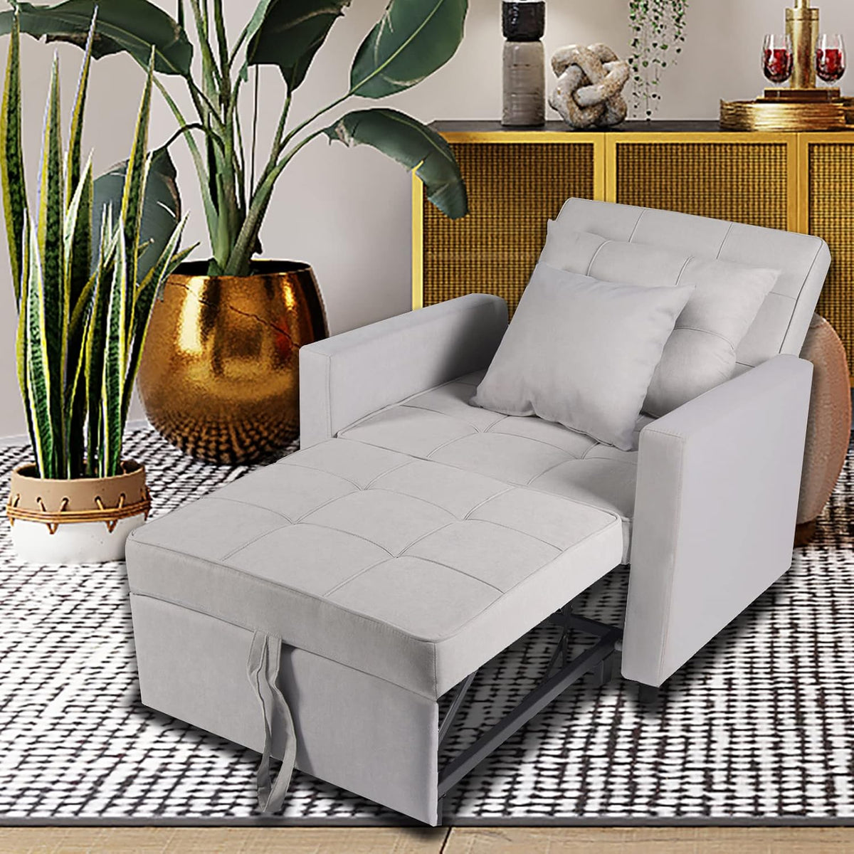 Polar Aurora Sofa Bed Chair 3-in-1 Convertible Chair Bed, Lounger Sleeper Chair, Single Recliner for Small Space with Adjustable Backrest (Light Grey)