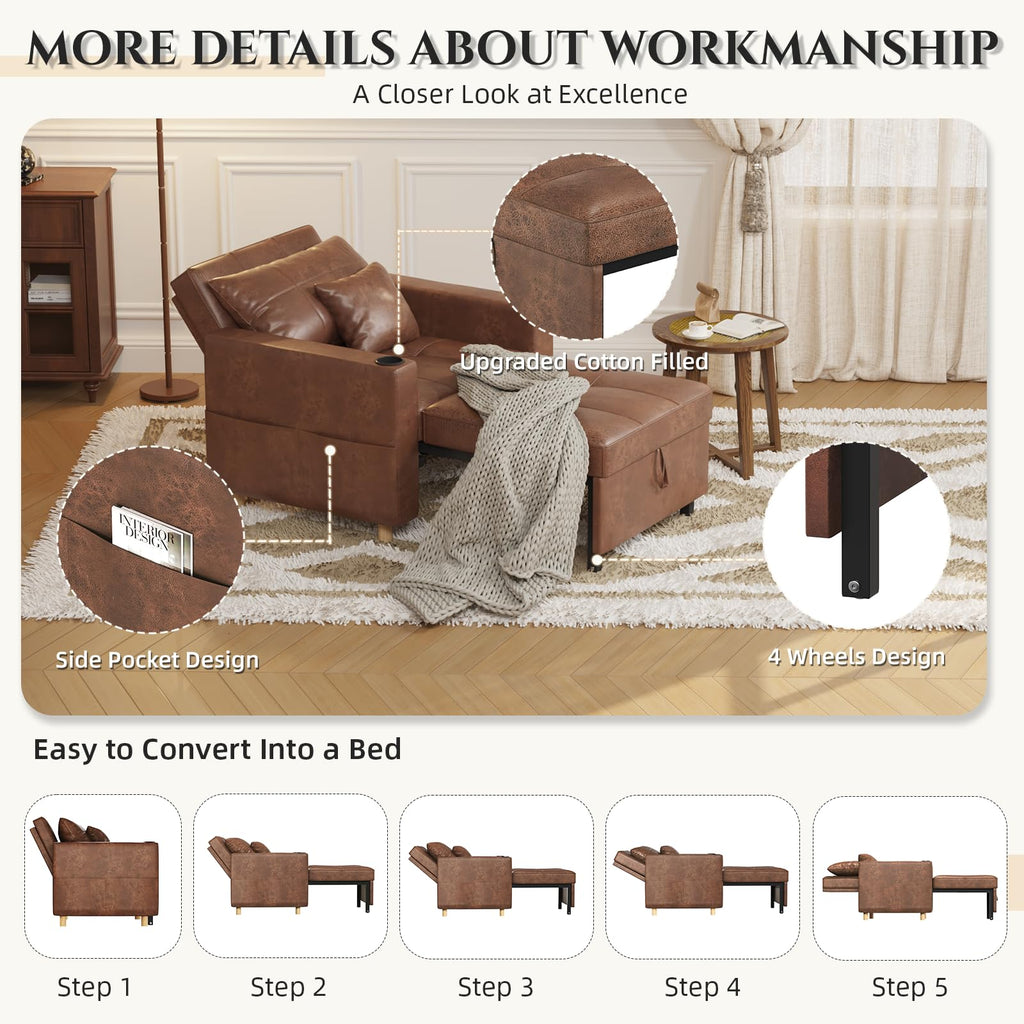 YODOLLA Sleeper Chair Pull Out Bed, Chair Bed Sleeper for Adults, Beige
