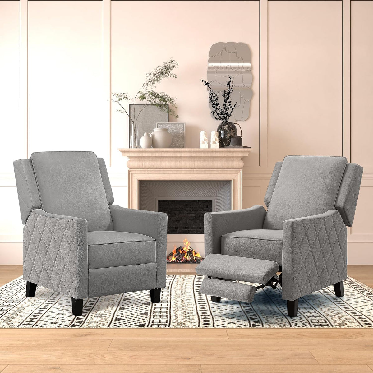 AVAWING Push Back Recliner Chair, Grey Wingback Accent Armchair Set of 2