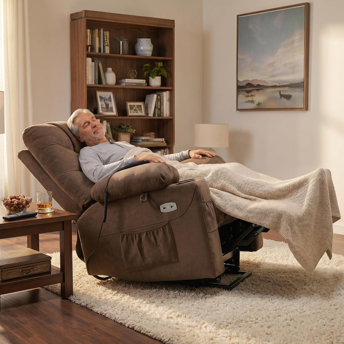 MCombo Power Lift Recliner for Elderly, Fabric 7287 (Light Grey, Medium)
