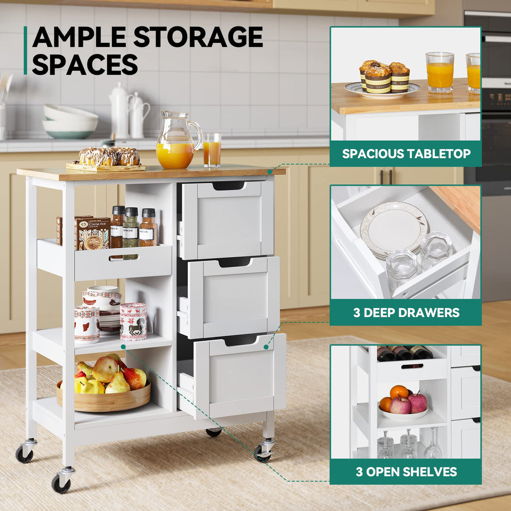 YITAHOME Small Solid Wood Top Kitchen Island Cart on Wheels with Storage