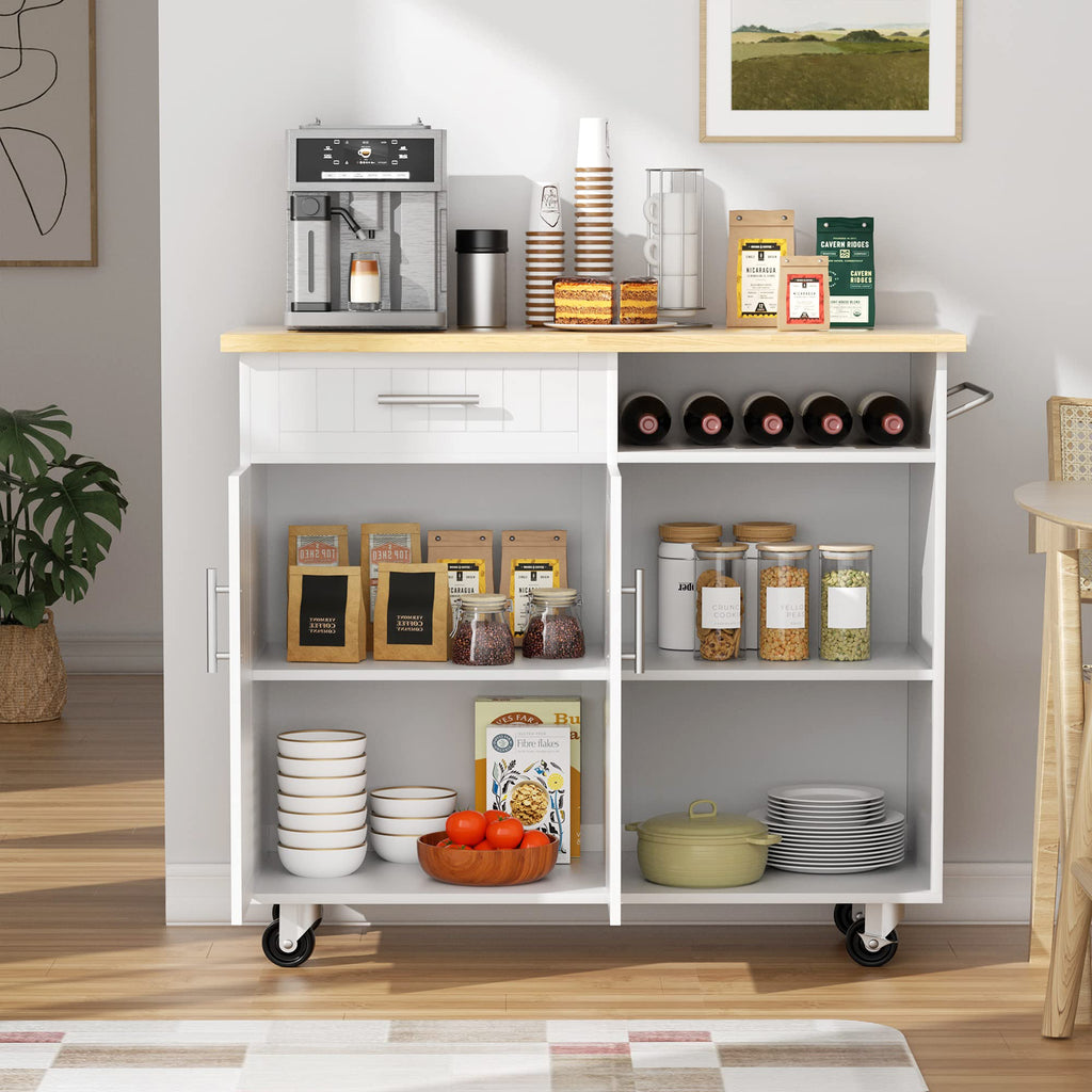 SUNLEI Kitchen Island Cart on Wheels with Storage Cabinet & Drawer, 26" Width Rolling Kitchen Table, Cart Handle for Towel Rack or Free Mobility, Kitchen Cart, Dining Room(Black)
