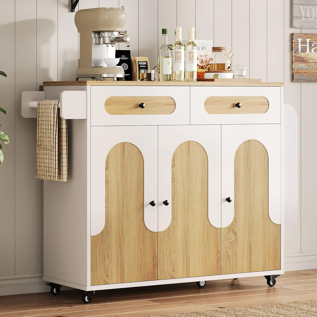 IRONCK 41.3" Kitchen Island Cart with Drop Leaf & Side Shelves, White