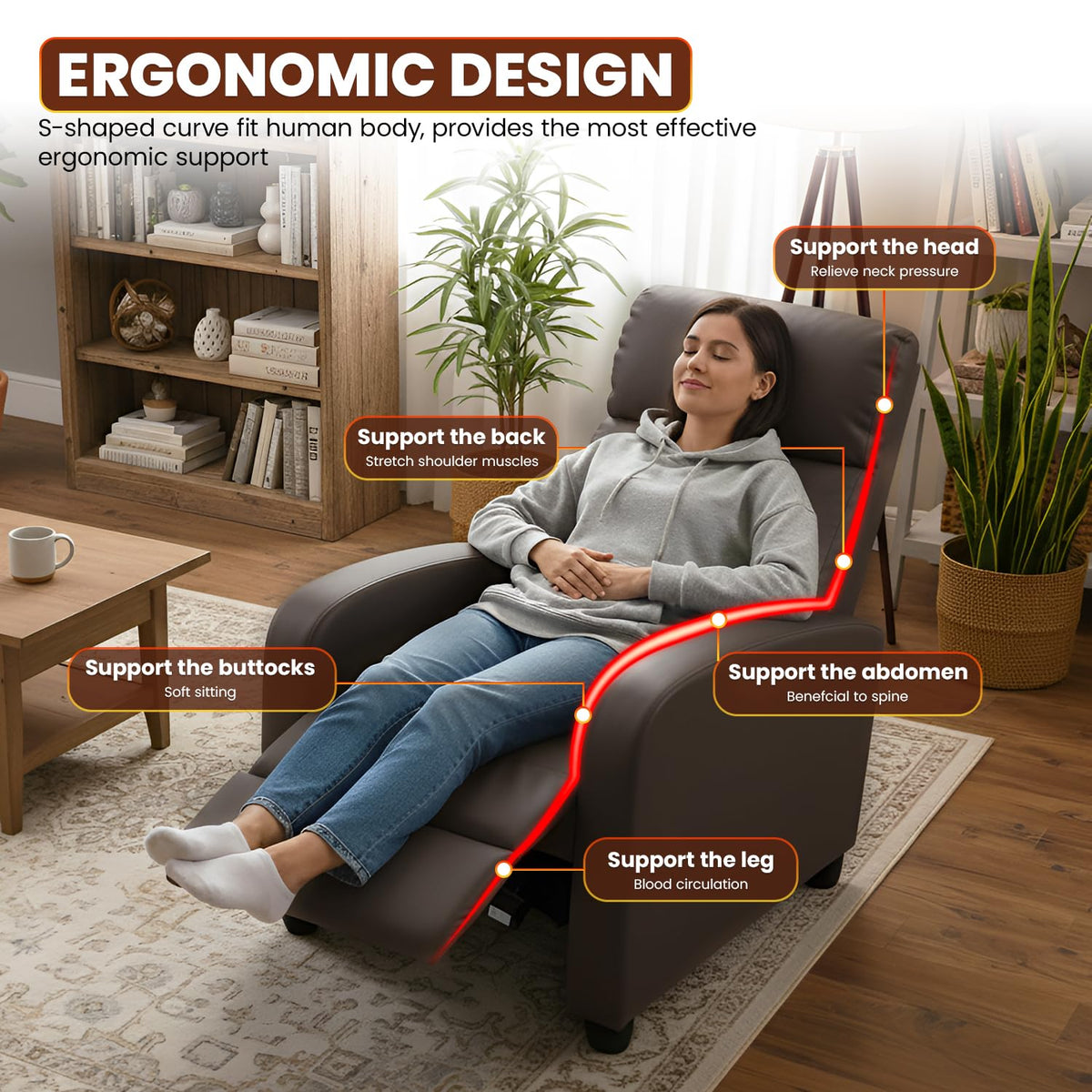 FDW | Recliner Chair | Without Massage Function | Black, PU Leather