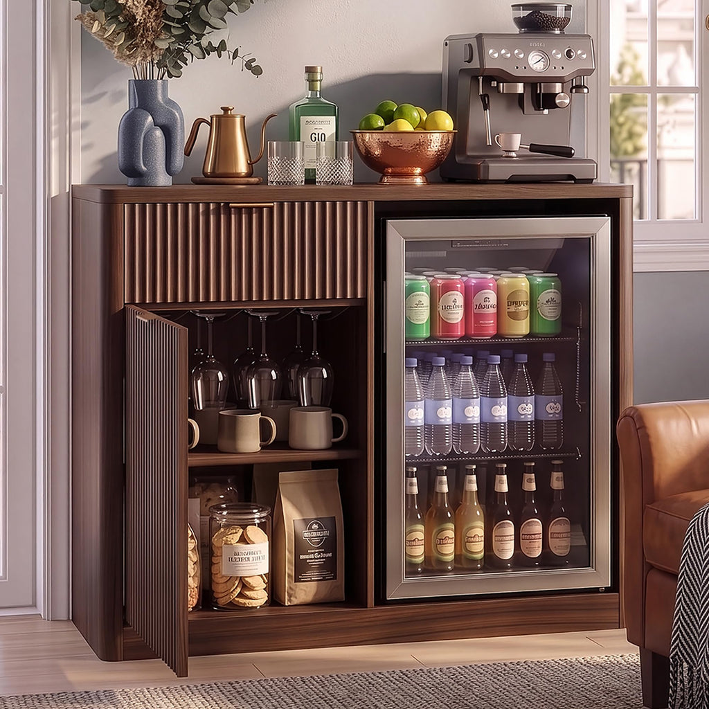 39.4" Coffee Bar Cupboard with Fridge Spaceï¼Natural Oak-ws