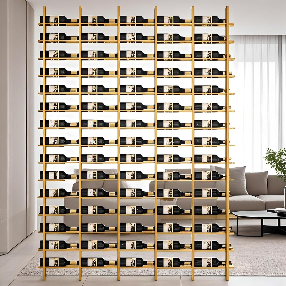 Large Wall Mounted Wine Rack, (Gold, 3 Cols (48 Bottles))