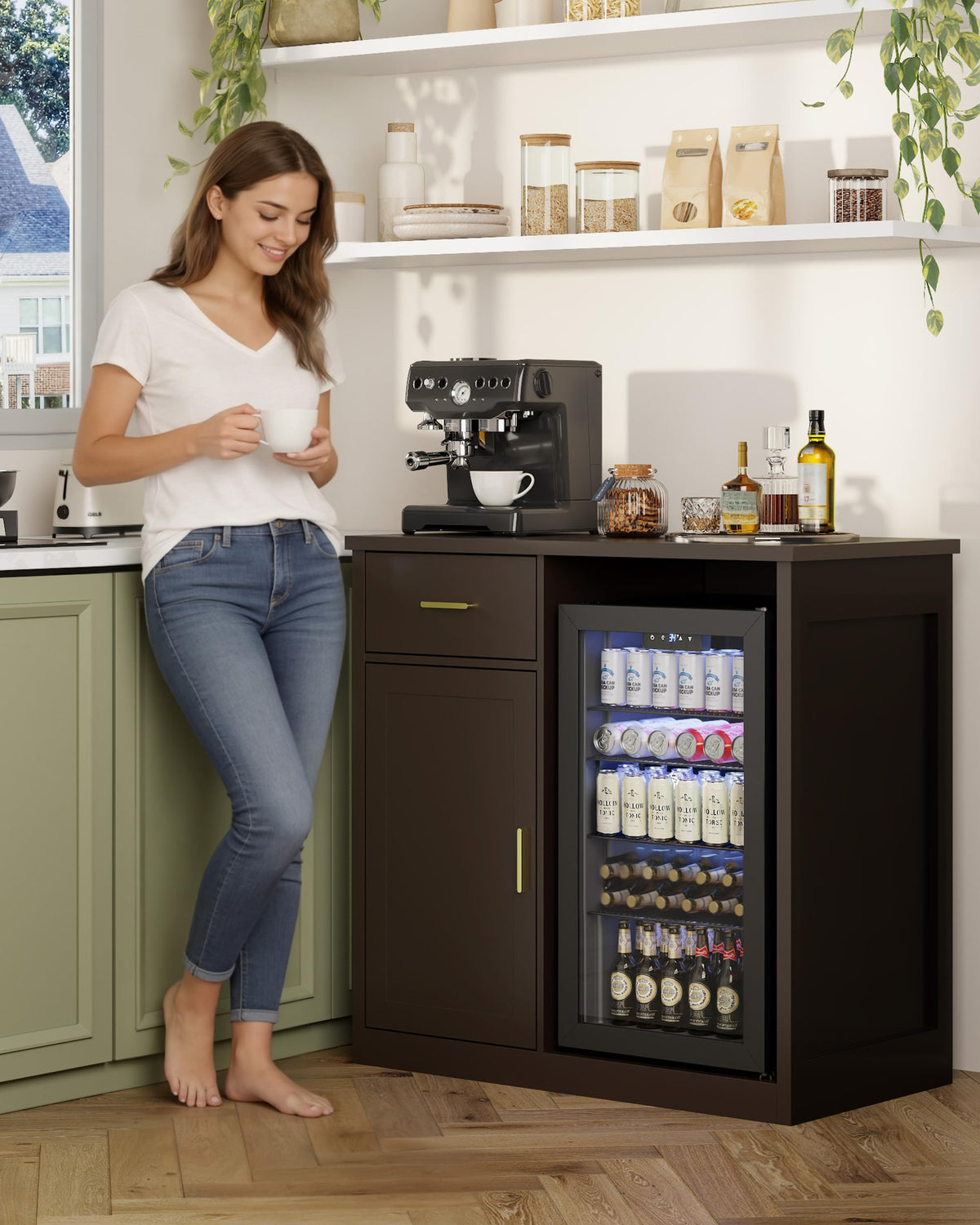 Mini Fridge Cabinet, Coffee Bar Cabinet with Fridge Space (Not Included)