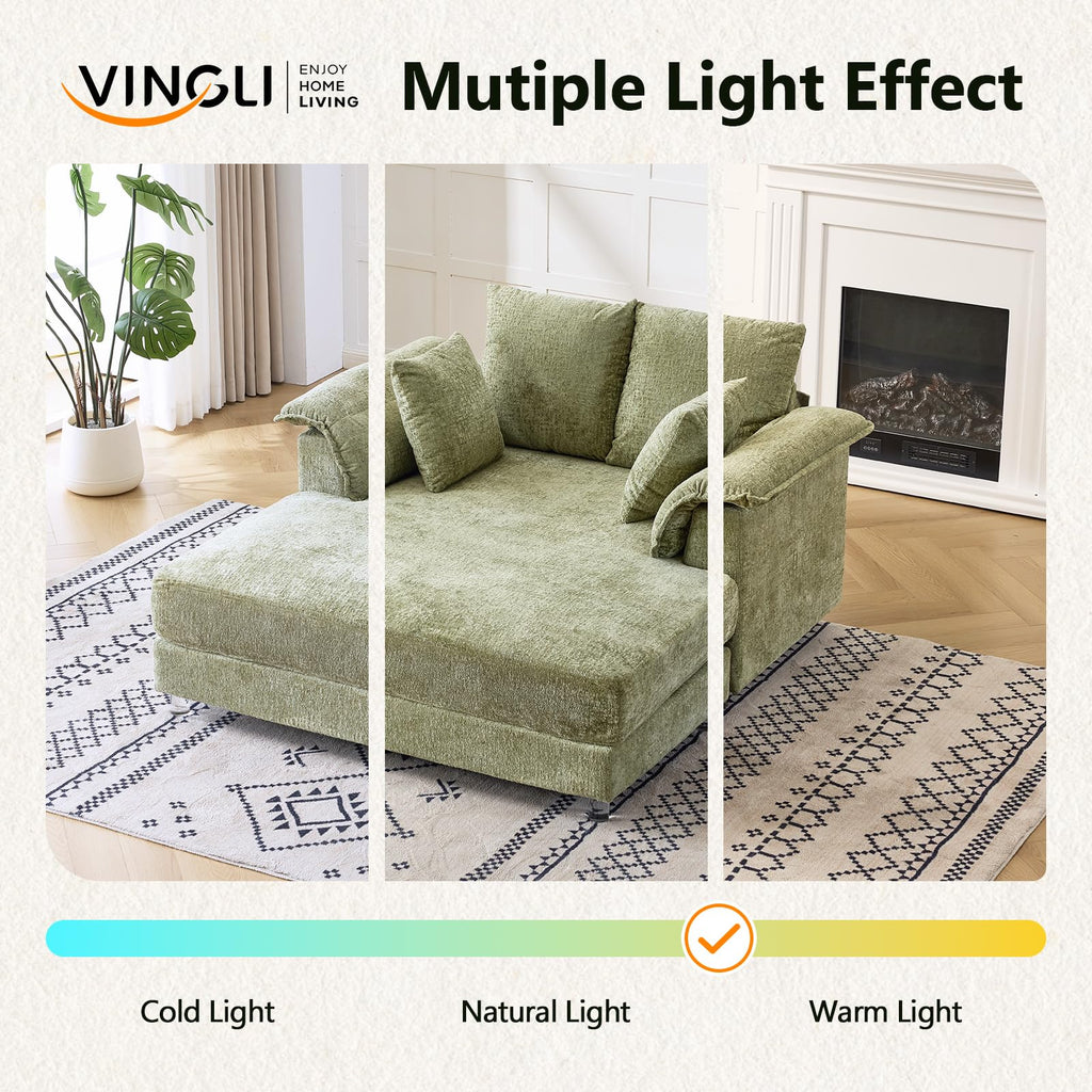 VINGLI 56" Wide Oversized Chaise Lounge Chair with Plush Padded Armrests