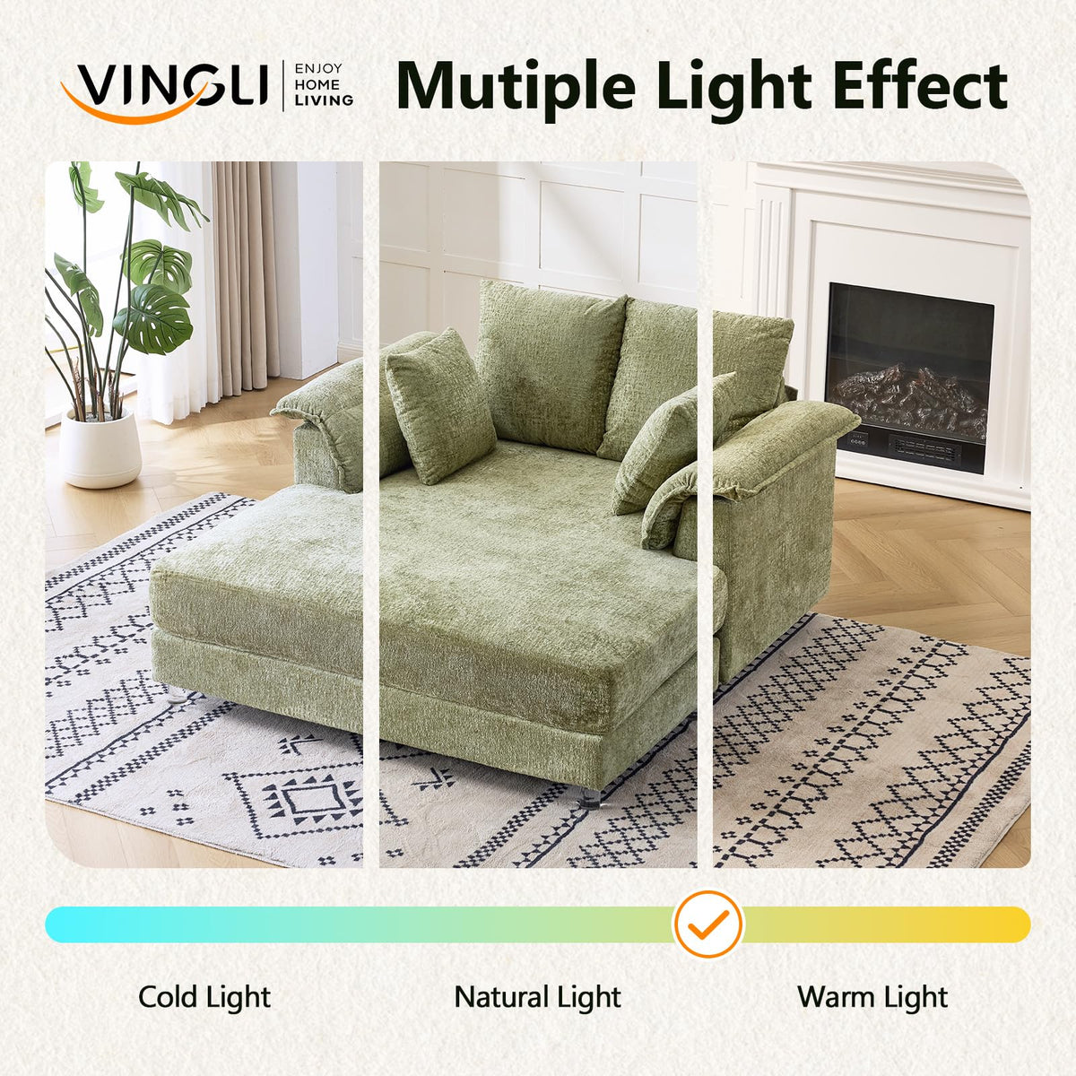 VINGLI 56" Wide Oversized Chaise Lounge Chair with Plush Padded Armrests