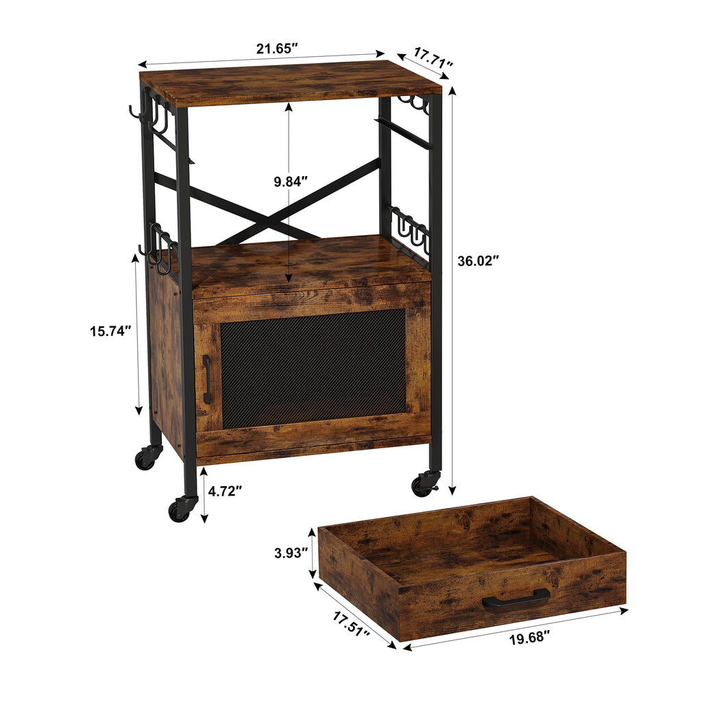 Homeiju Kitchen Island Cart, Kitchen Storage Cart with Drawer, Microwaves Stand, Coffee Cart, Rolling Kitchen Cabinet Cart with Hooks for Kitchen, Dining Room, White