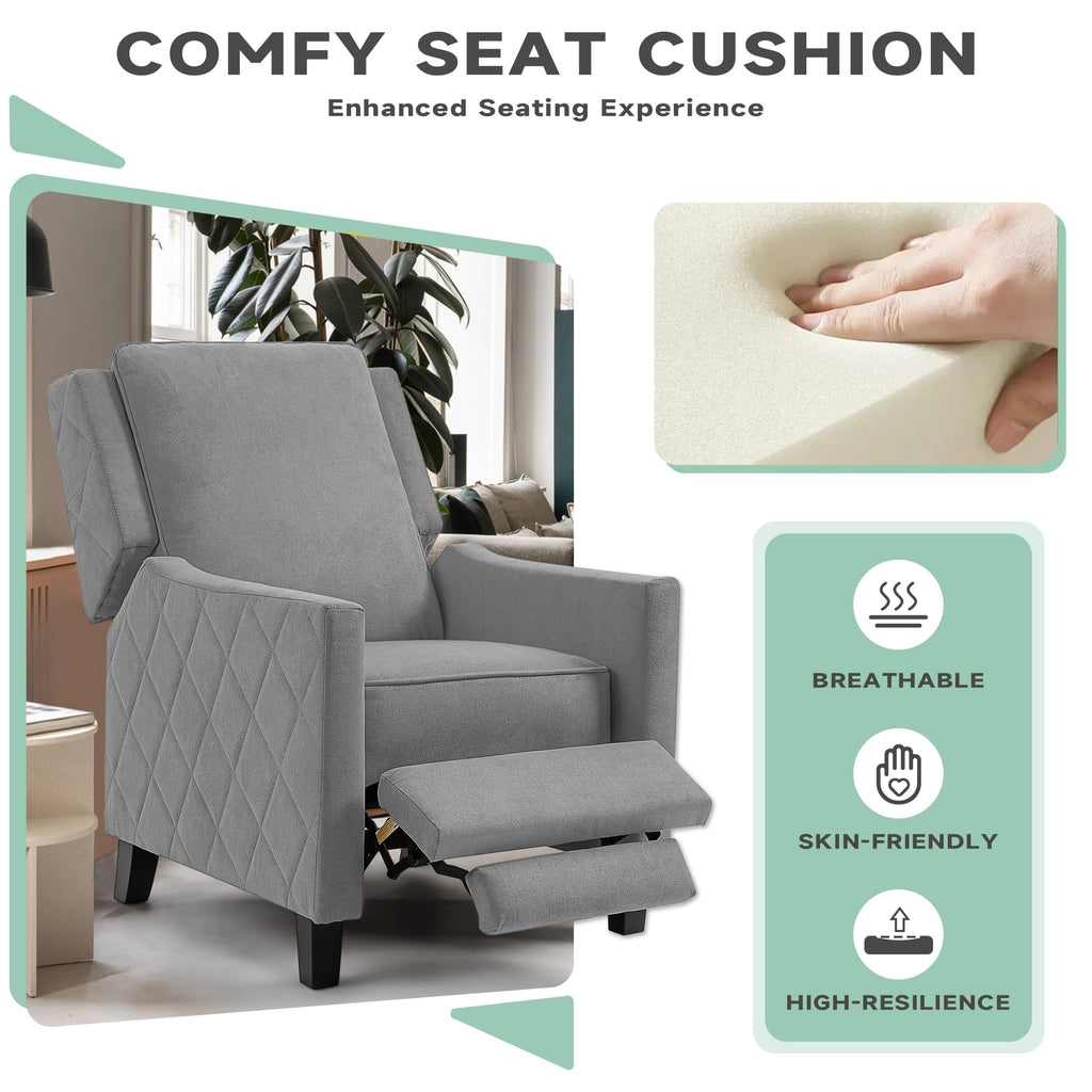 AVAWING Push Back Recliner Chair, Grey Wingback Accent Armchair Set of 2