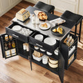 Concho 56" Kitchen Island with Seating Stainless Steel Countertop Black