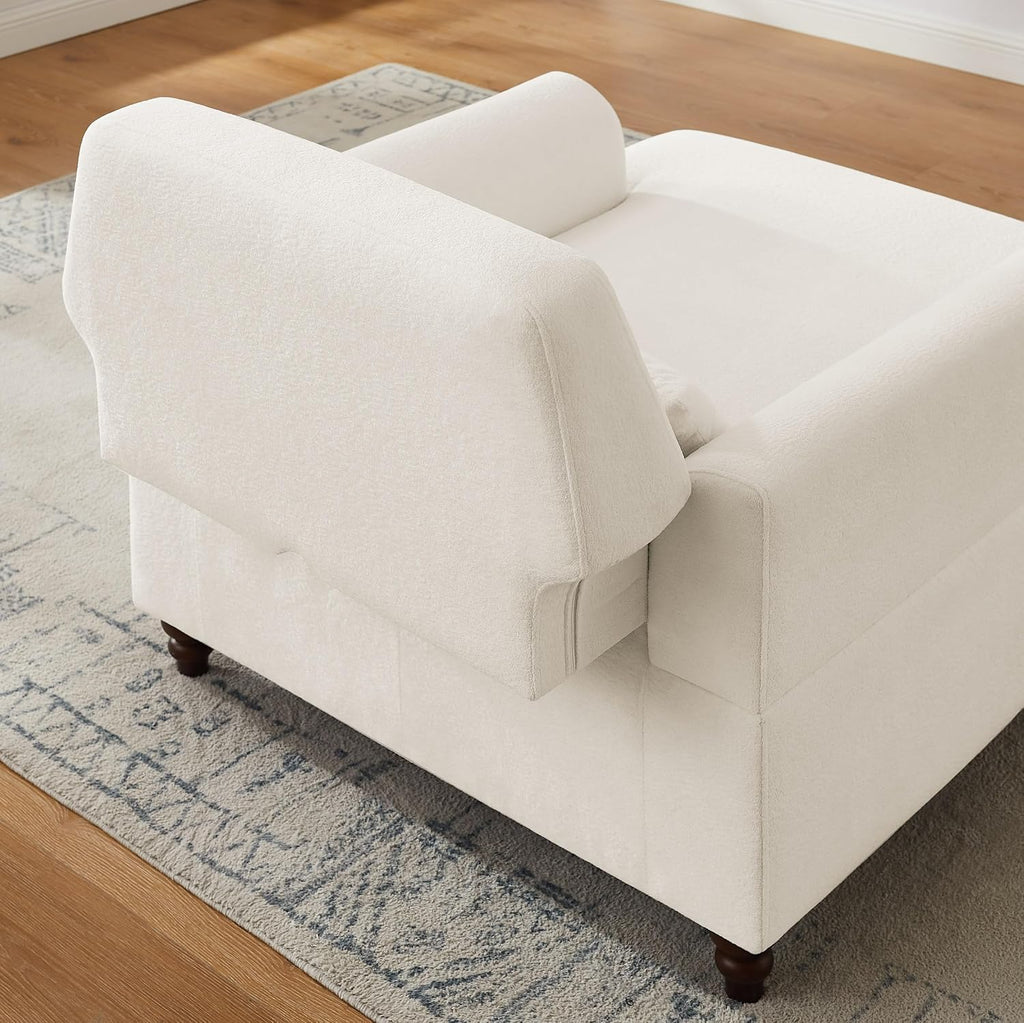 Oversized Chaise Lounge Chair with Adjustable Backrest, Polyester White