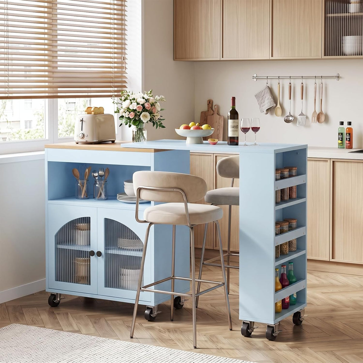 Rolling Kitchen Island with 360Â° Swivel Dining Table 71"-39" Extendable