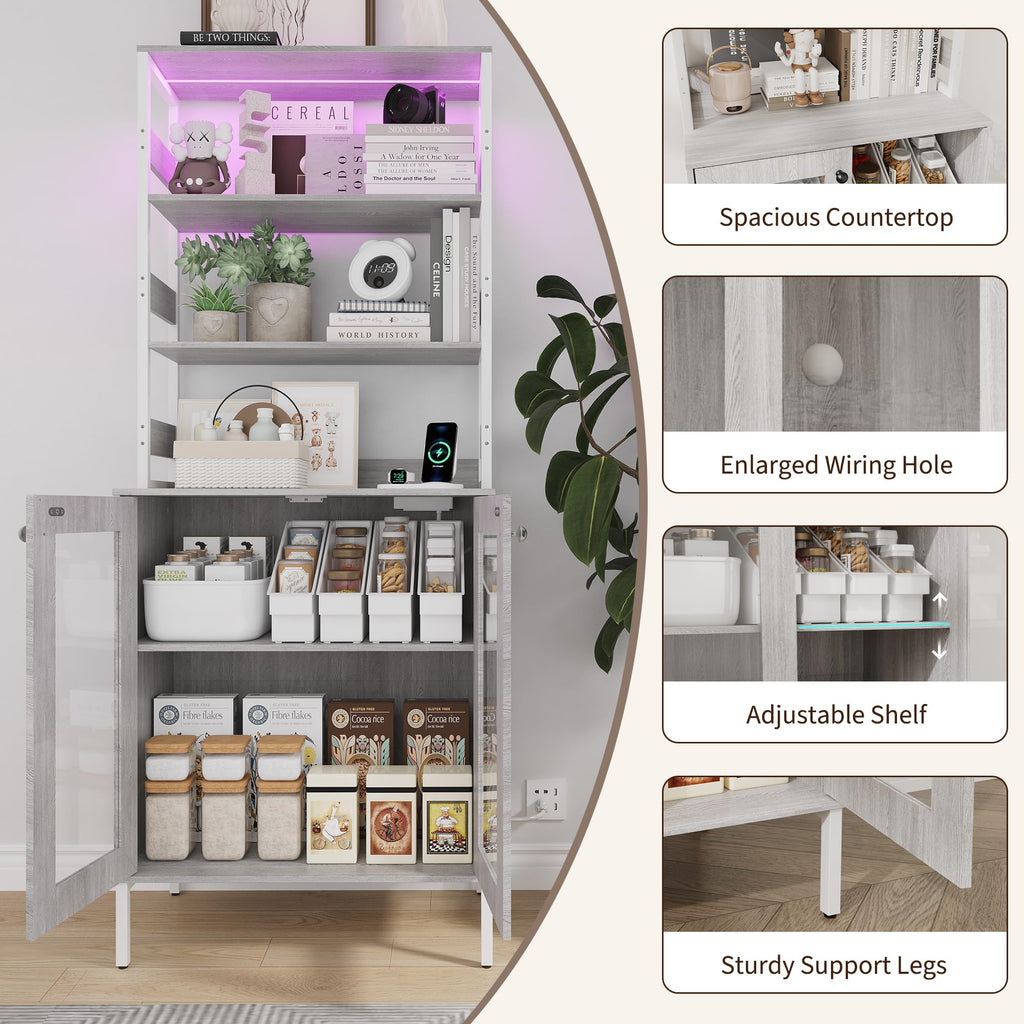 Garvee 67'' Liquor Bar Cabinet with Power Outlets & LED Lights for Home