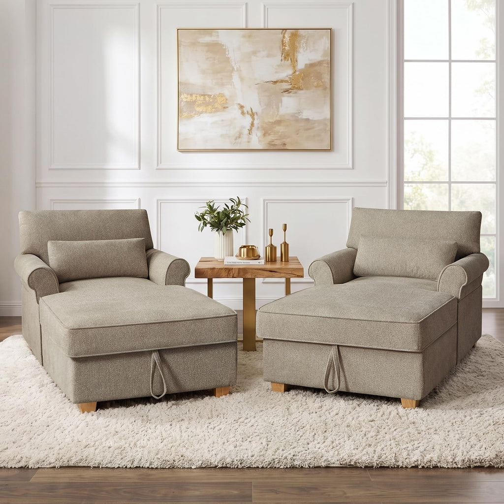 63.39" Oversized Chaise Lounge Chair with Storage, Chenille Beige