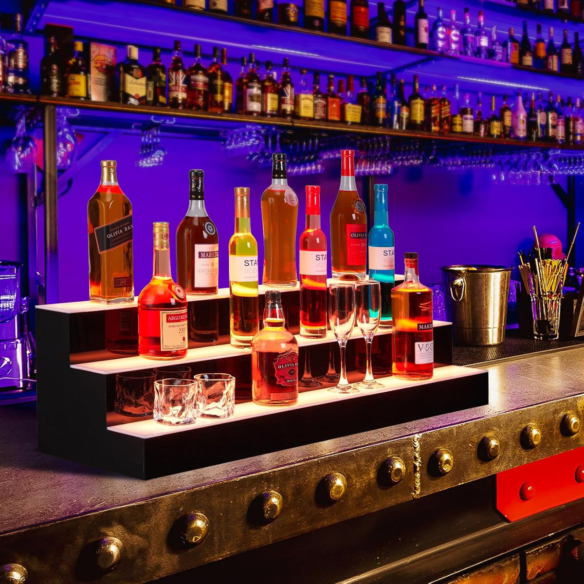 60'' Acrylic LED Liquor Display Cabinet, WallâMounted Wine Bottle Rack