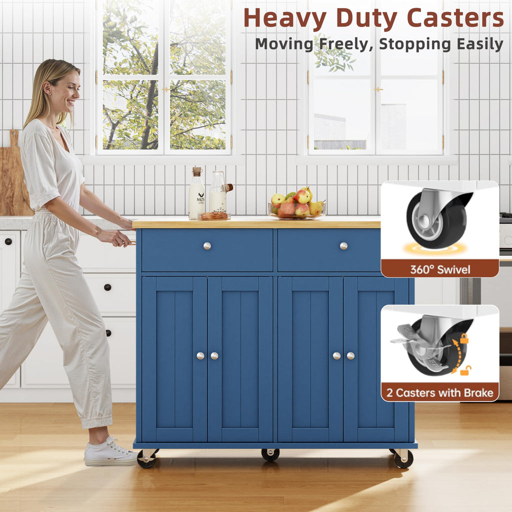 SUNLEI Kitchen Island with Storage, Kitchen Island on Wheels with Drop Leaf, Rolling Kitchen Island Cart with Cabinet and Drawers, Mobile Kitchen Storage Cart for Dining Room, White