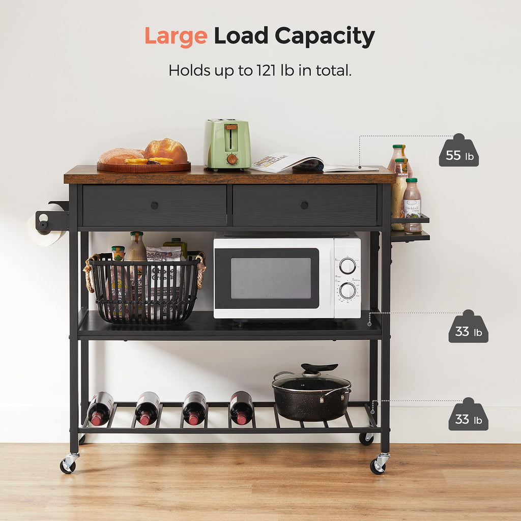 VASAGLE Mobile Kitchen Island with 2 Doors, 2 Drawers