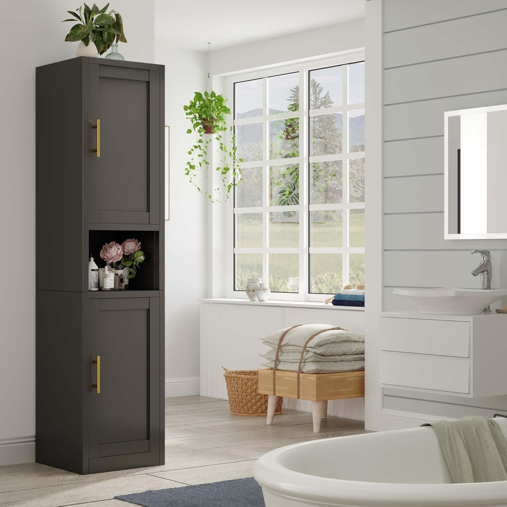 67" Tall Metal Pantry Cabinet, Narrow Freestanding Storage Cabinet, Black