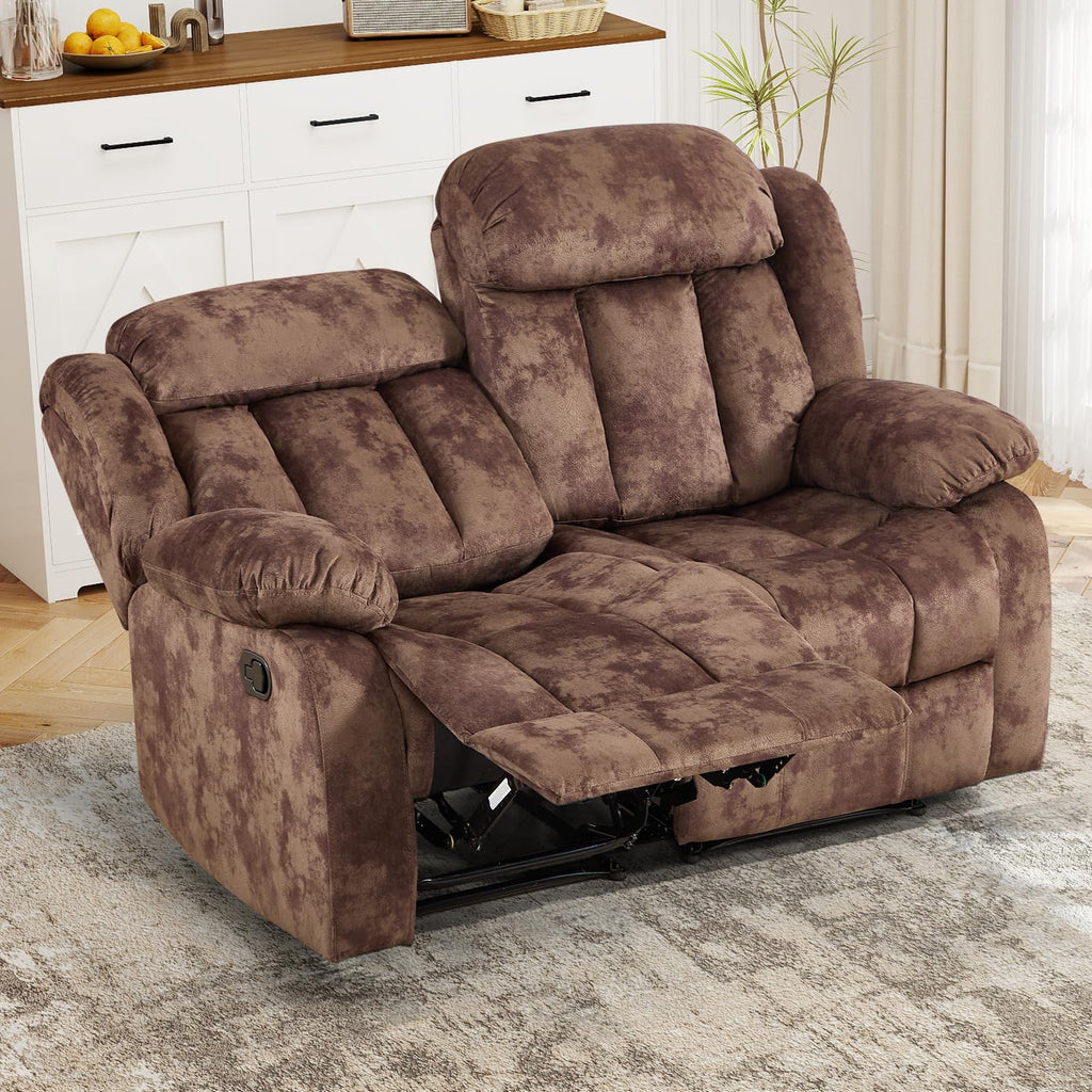 INZOY Manual Recliner Chair with Padded Armrest, Wall-Hugger Single Sofa Recliners with Overstuffed Back, Classical Fabric Reclining Chairs for Living Room Theater Seating, Brown