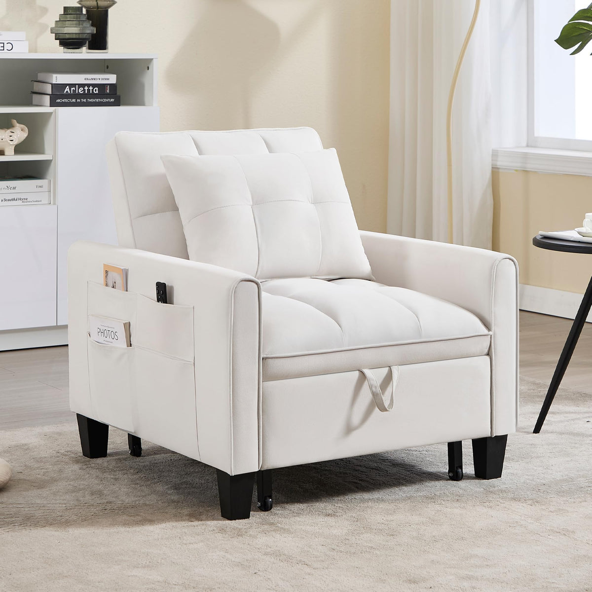 Convertible Sleeper Chair, 3 in 1 Sleeper Chair Bed Pull Out Sofa Bed Chairs, Single Sofa with Adjustable Backrest for Adults Reading Living Room, Bedroom, Black