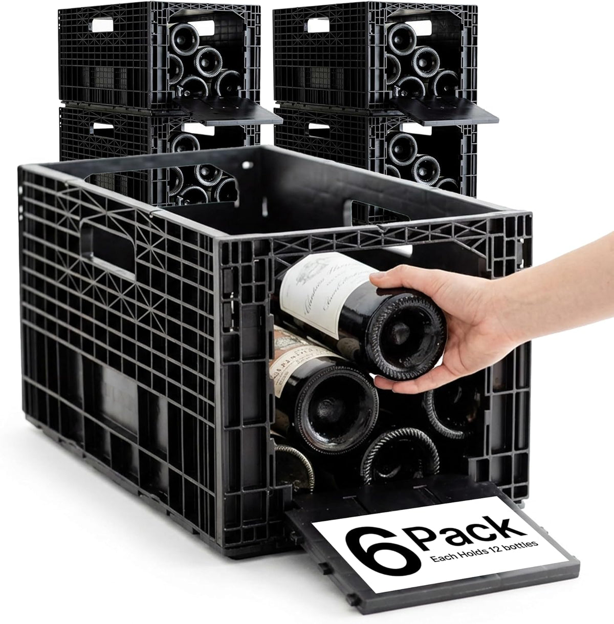 Stackable Wine Rack for Cabinet,12-Bottle Crate, Set of 6, Black