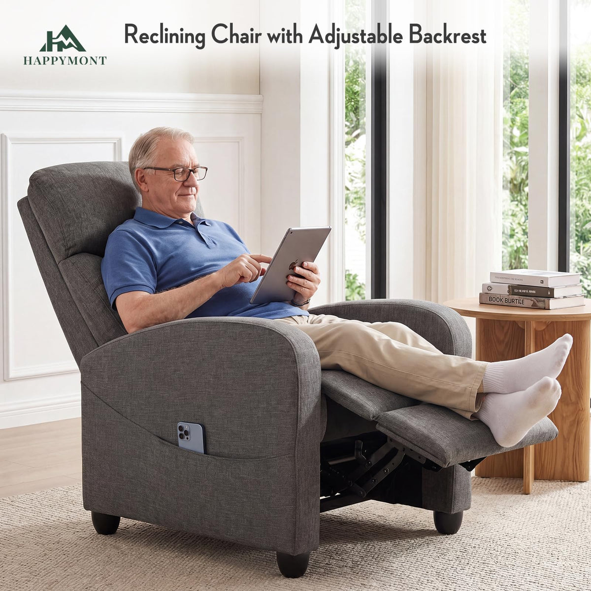 Massage Recliner Chair, Recliner Sofa Fabric for Adults, Recliners Home Theater Seating with Lumbar Support, Reclining Sofa Chair for Living Room, Ink