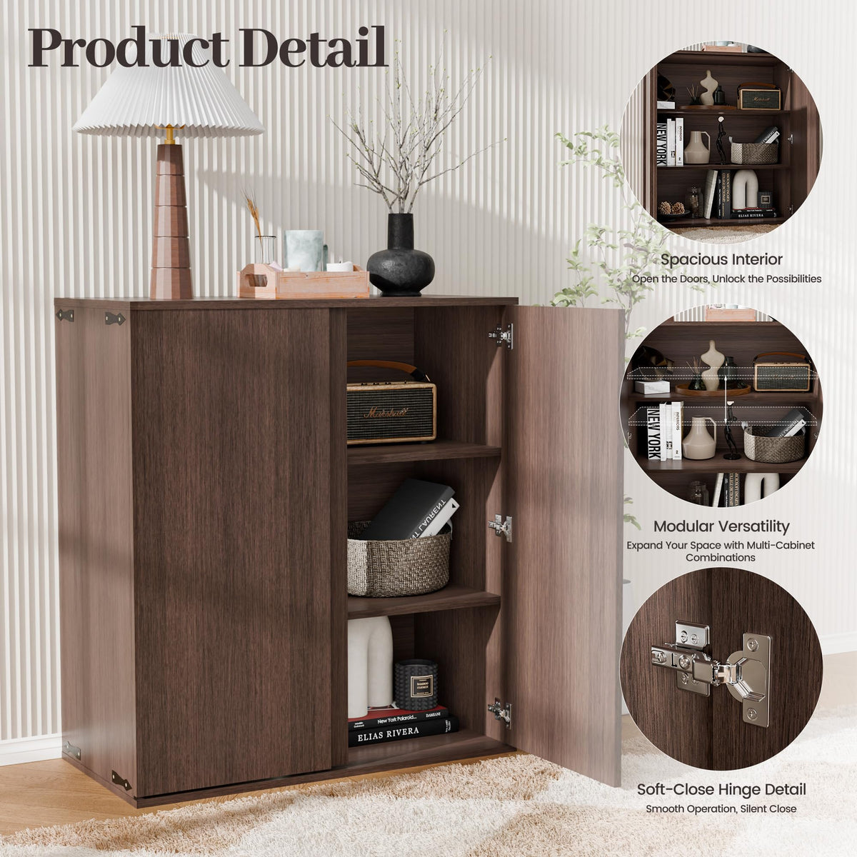 Liquor Cabinet with Wine Rack & Stemmed Holder & Drawer, Walnut