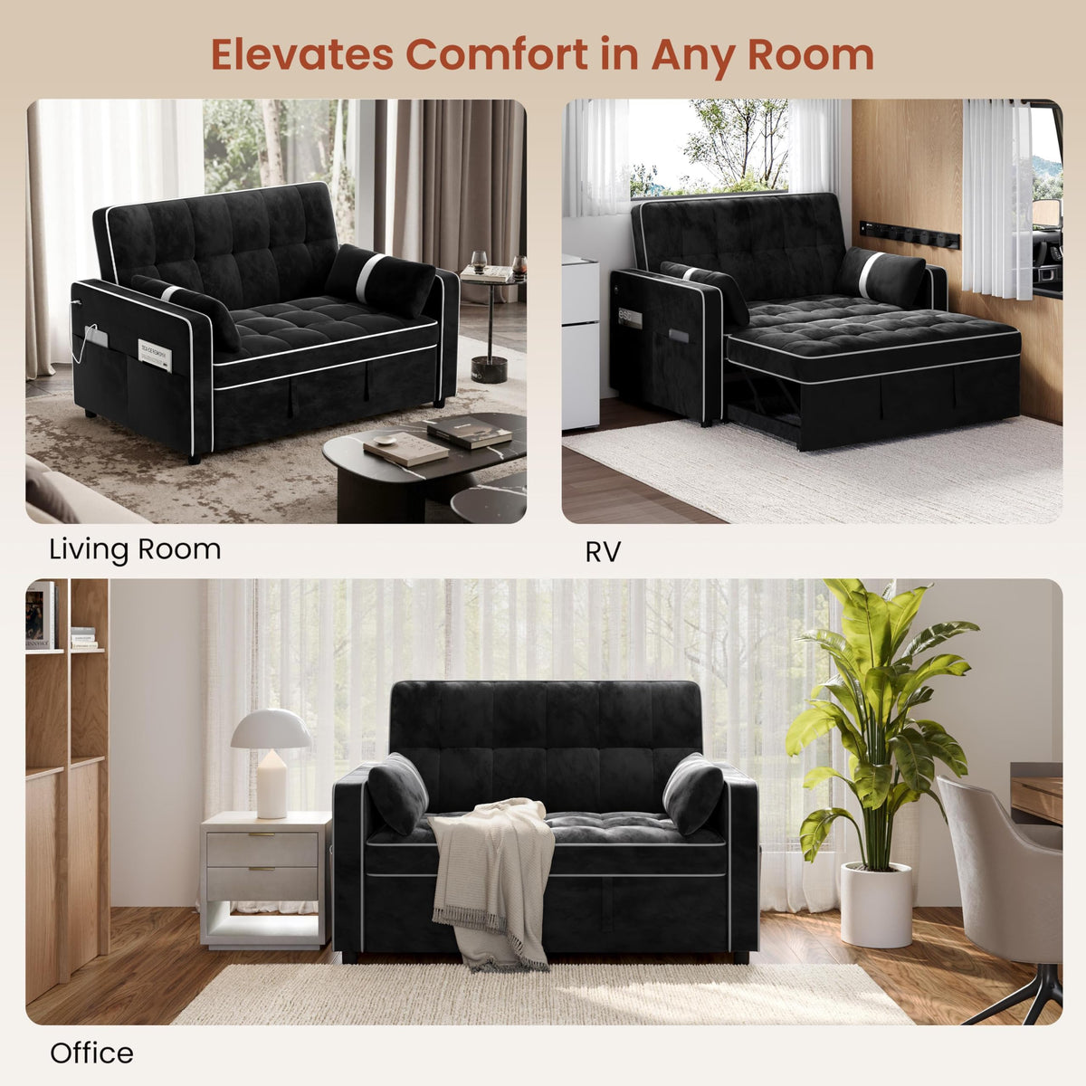 Yaheetech 3 in 1 Sofa Bed Convertible Sleeper Sofa with USB Ports, Beige