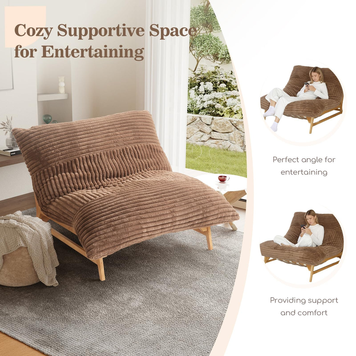 WJShome Oversized Chaise Lounge Chair,47.24" Comfy Recliner Reading Accent Arm Chairs,Sleeper Sofa Bed for Living Room,Loveseat Couch with Removable Upholstered for Reading Bedroom (Beige)