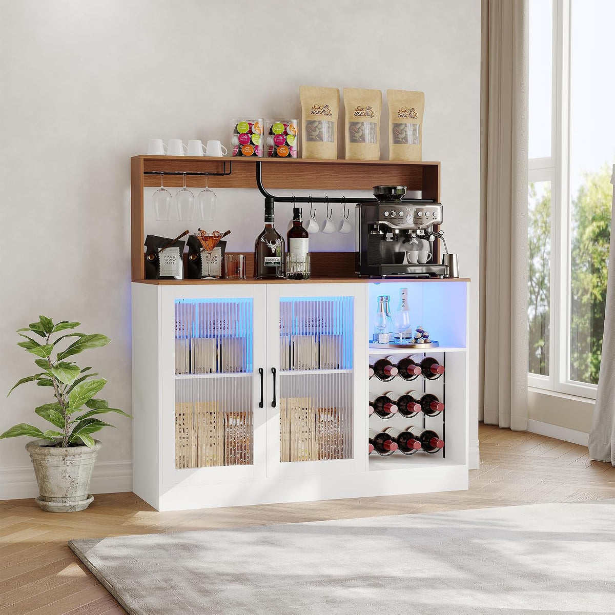 Garvee Wine Bar Cabinet with Glass Holder & Wine Rack, White