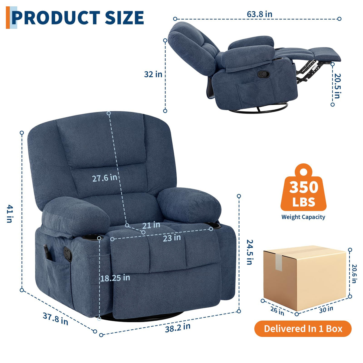 Garvee Oversized Recliner Chair,Extra Wide 360Â° Swivel Rocker Massage Heat