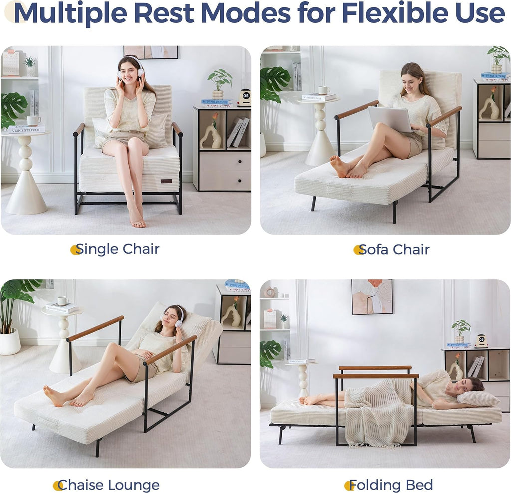 MAXYOYO Chair Bed, Adjustable Sleeper Chair, Single Sofa Bed with Frame