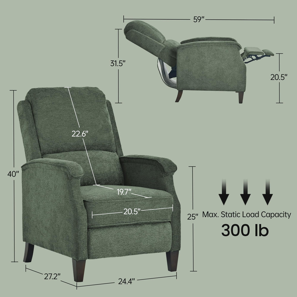 VKNOW Recliner Chair, Fabric Recliner with Adjustable Back, Brown
