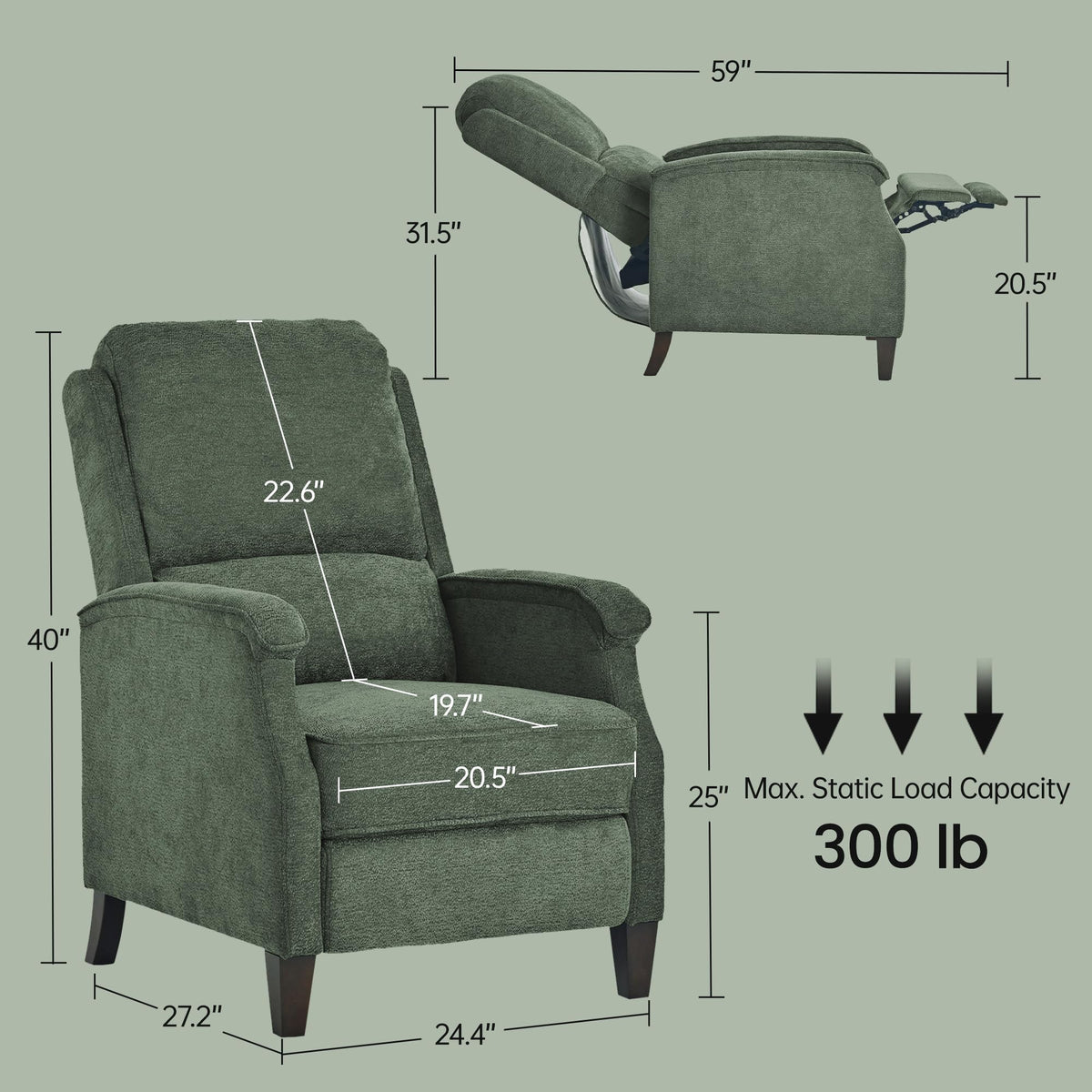 VKNOW Recliner Chair, Fabric Recliner with Adjustable Back, Brown
