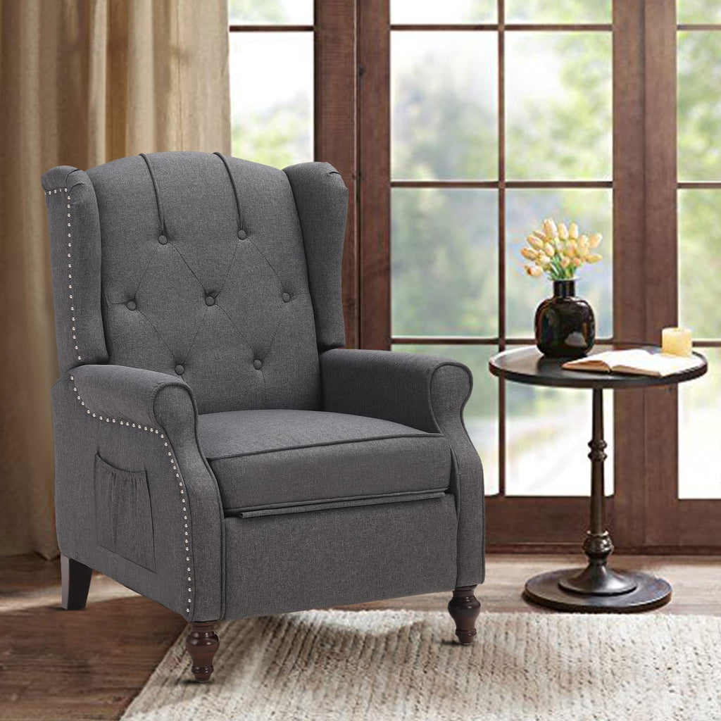Wingback Recliner Chair - Tufted Arm Chair Recliner - Fabric Push Back Single Sofa for Living Room Adjustable Backrest (Blue Floral)
