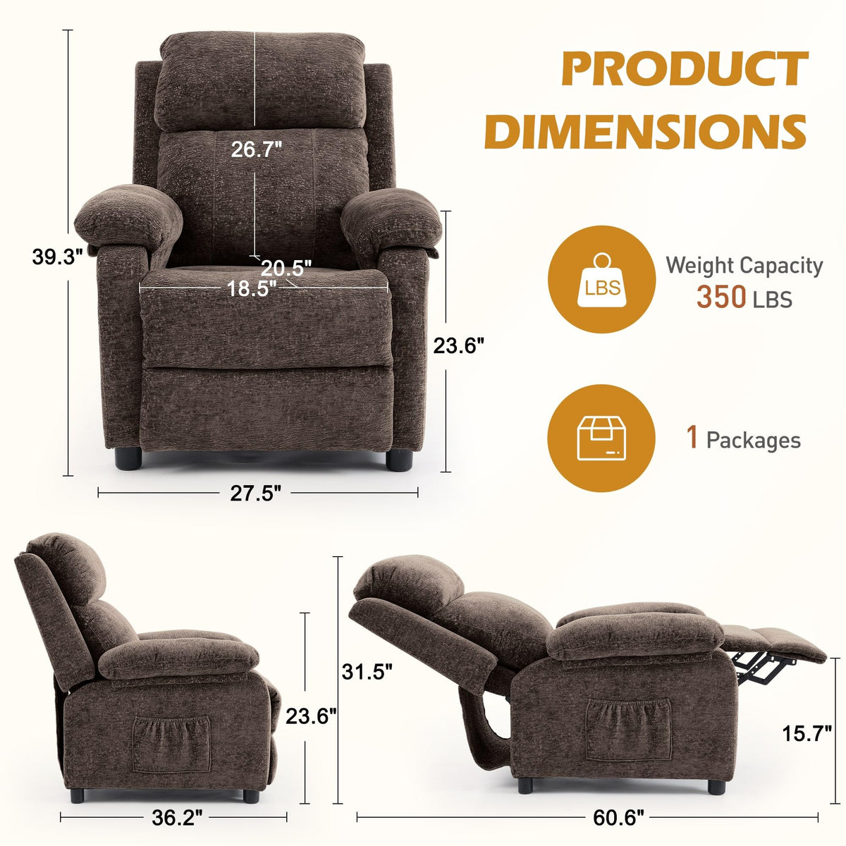 Korser Recliner Chair, Living Room Chairs for Adults